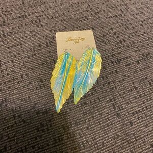 NWT Blue and gold feather earrings